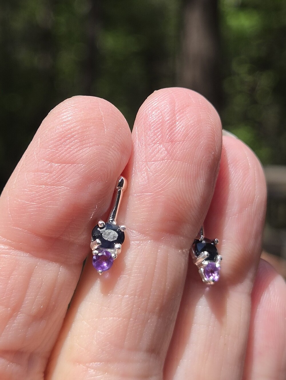 Sapphire & Amethyst Sterling Drop Post Earrings - Picture 6 of 9